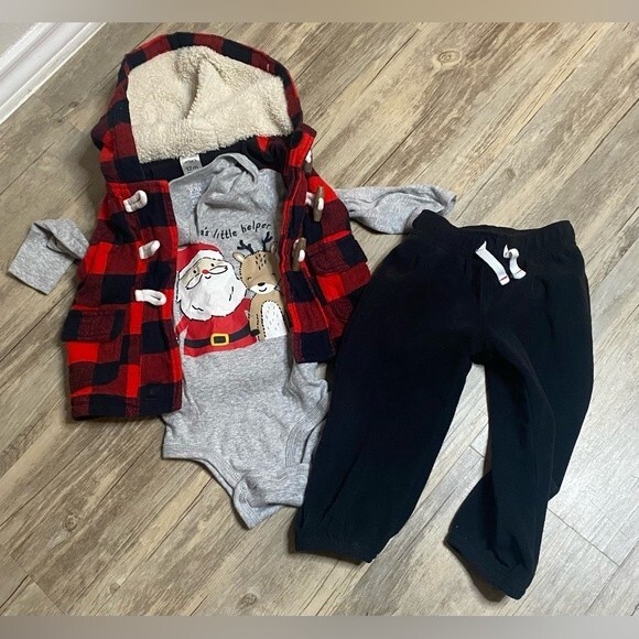 Carter’s Christmas Baby 3-piece set: Vest, bodysuit, pants Size 12 months 12m - Picture 1 of 4